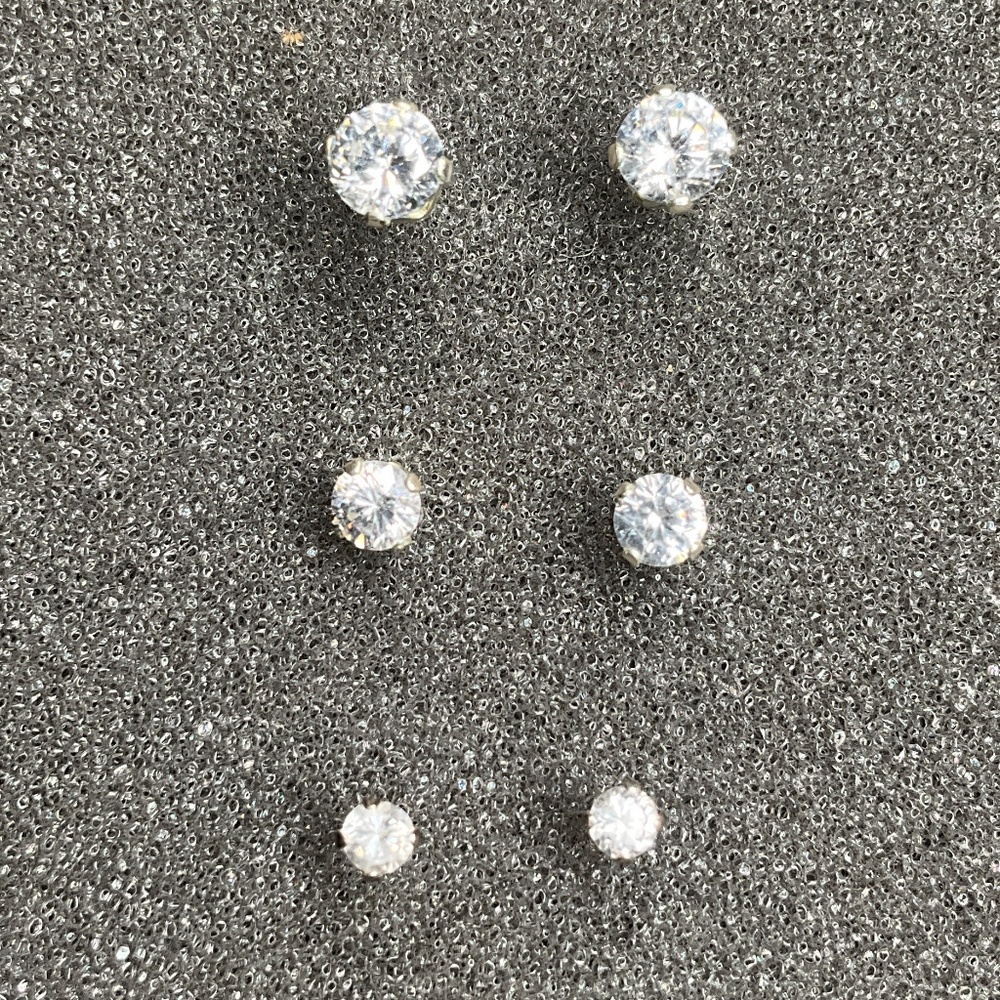 Trio set Graduated Sterling Silver 925 Cubic Zirconia Stud Earrings